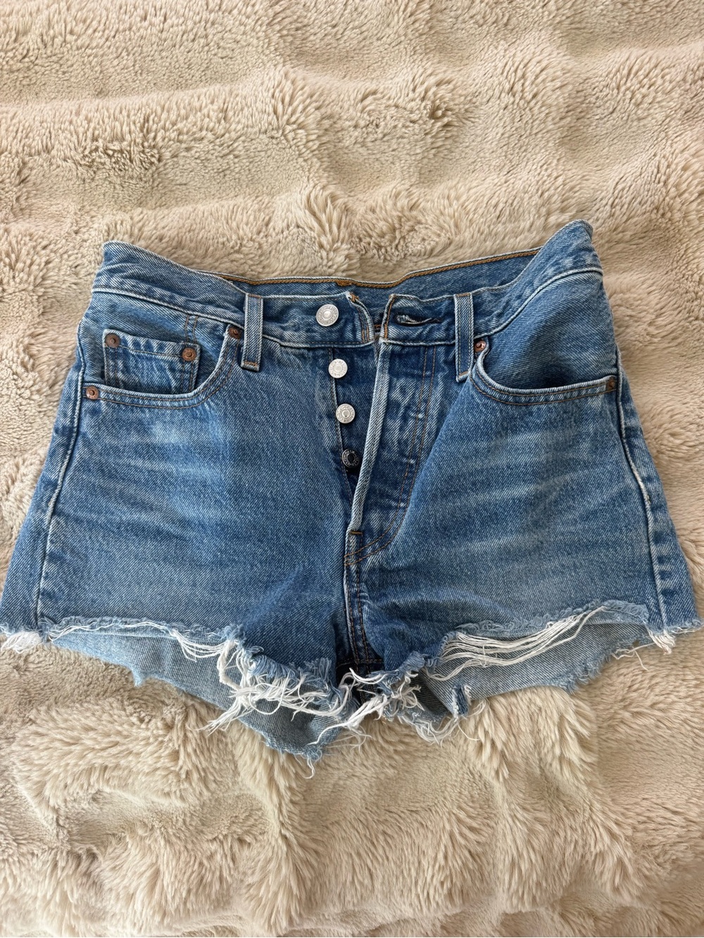 Levi's Distressed Button-Fly Blue Denim Cutoff Shorts